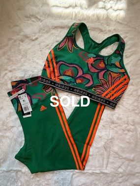 NWT Adidas x Farm Rio Medium-Support Bra & Matching 7/8 Tights, XL